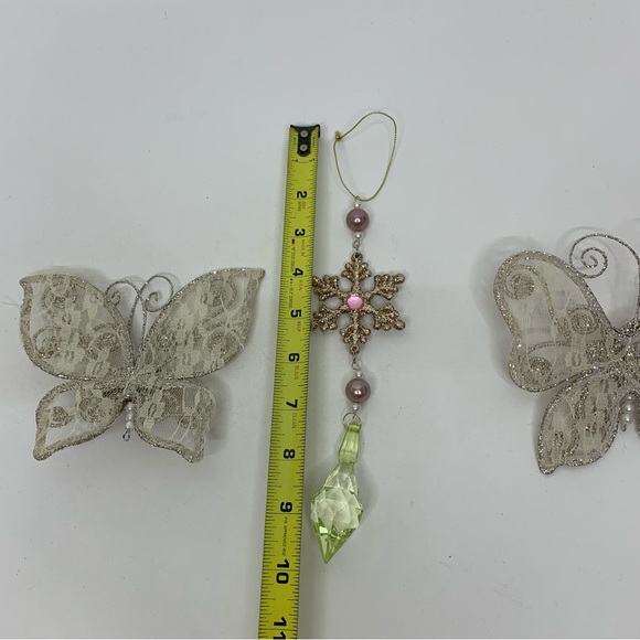 Glitter Butterfly & Snowflake Jewel Feminine Christmas Tree Ornaments Set Of 3 - Picture 9 of 9